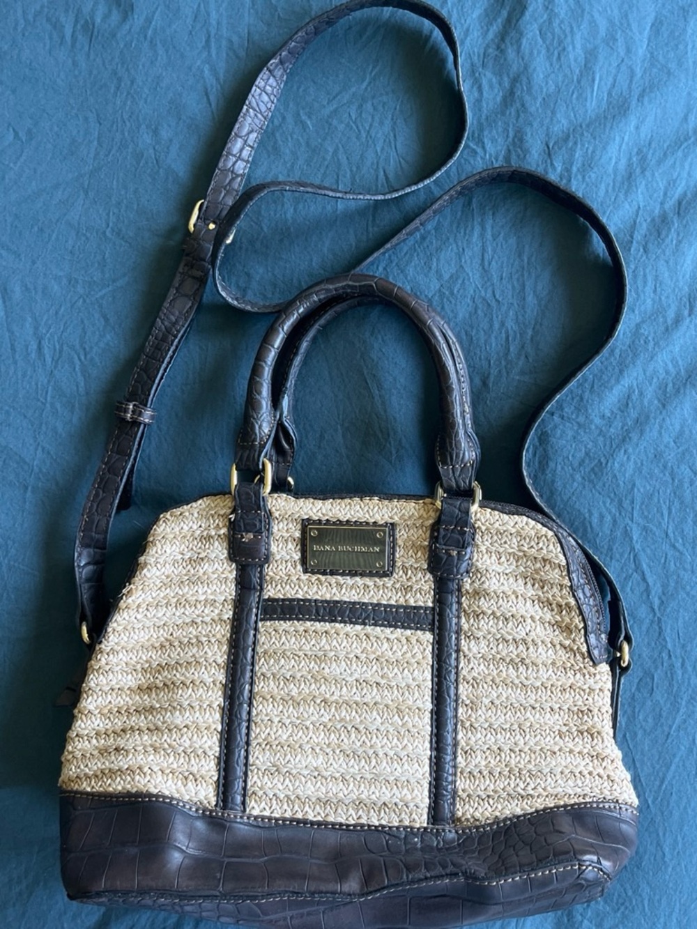 Y2K-inspired/vintage-style Dana Buchman straw satchel